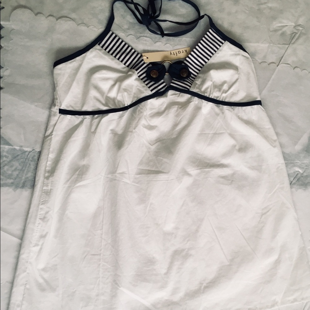 White & Navy spaghetti strap, halter, cotton top. Size  Large. NWT